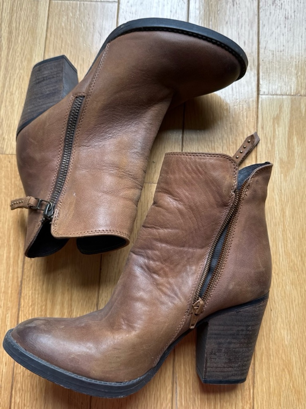 Steve Madden Tan Brown Leather Block Heel Ankle Boots Size 8